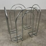 Postmodern chrome metal magazine rack from the 80s