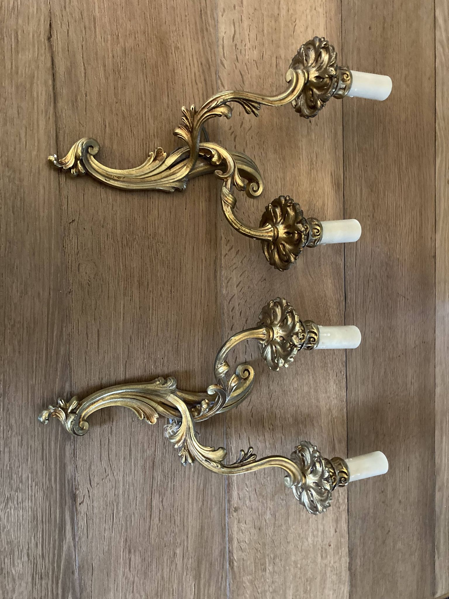 Pair of bronze wall lamps