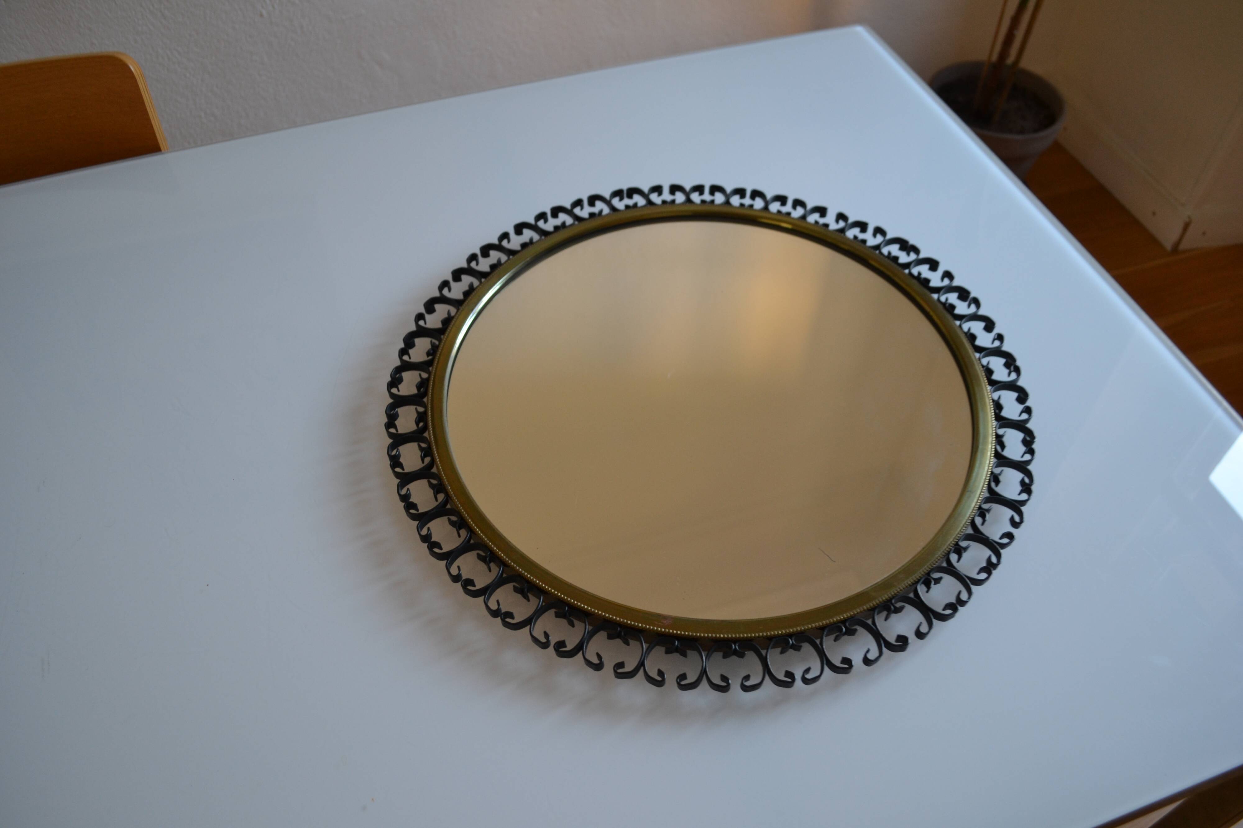 1960s brass and wrought iron sun mirror
