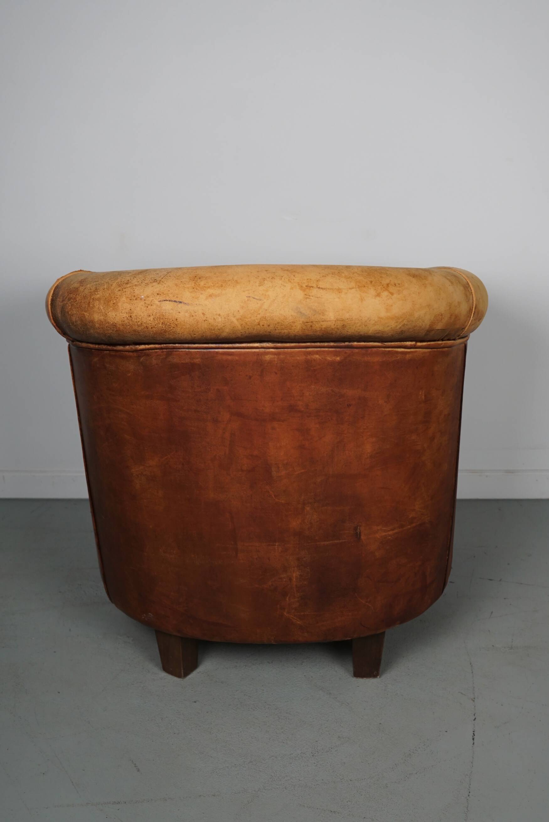 Vintage dutch cognac colored leather club chair
