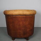 Fauteuil club vintage en cuir couleur cognac, pays-bas