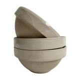 Trio of beige enamelled sandstone bowls