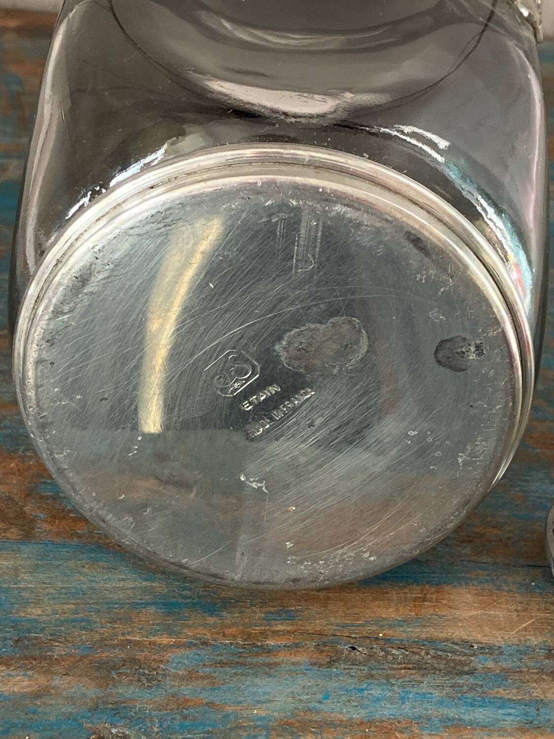 Glass and pewter whiskey decanter