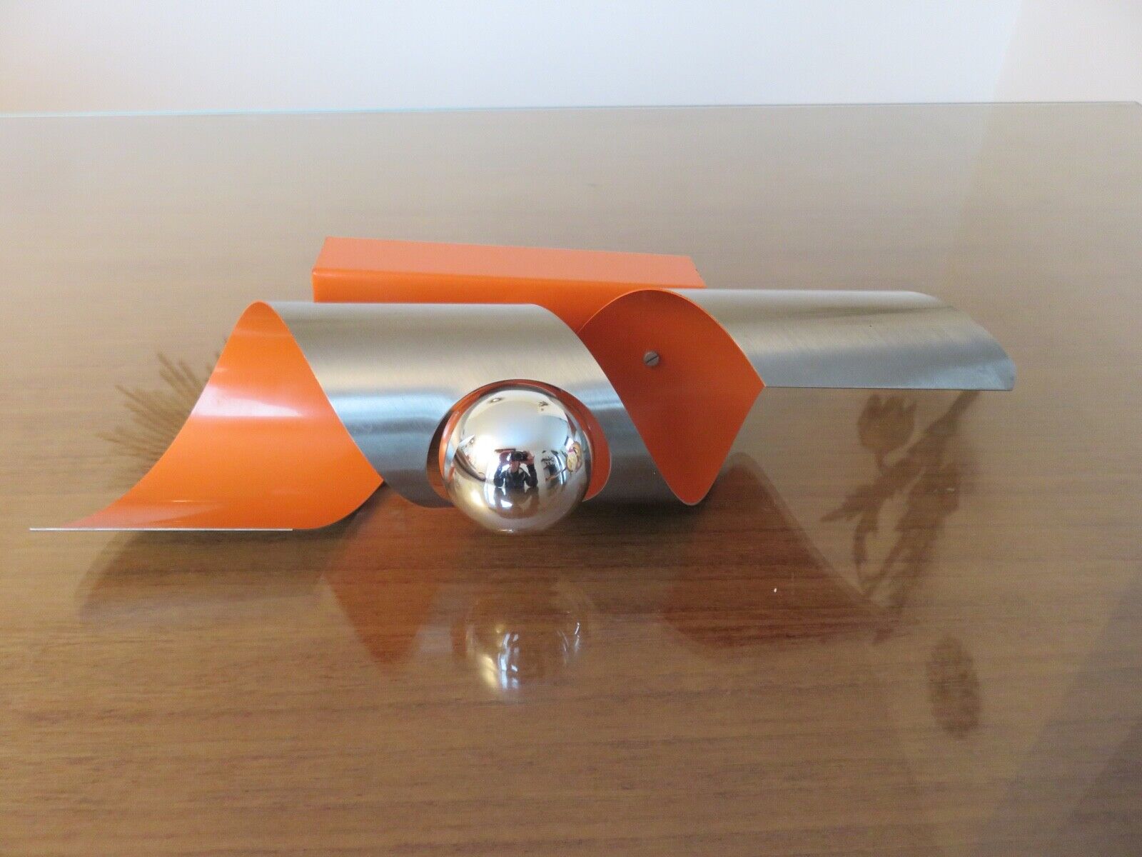 Space age wall lamp chrome metal and orange 70s