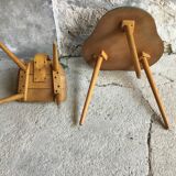 Tripod coffee table in the shape of a clover and its children's chair - compass legs - 1960