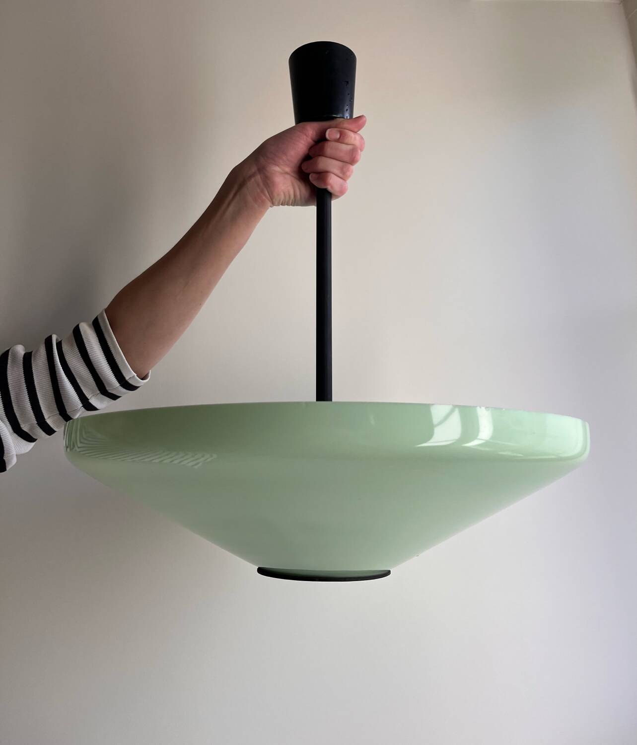 Pair of Art Deco opaline pendant lights from the 1940s