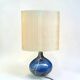 Vintage blue ceramic lamp Kintsugi and painted silk flower shade.