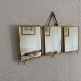 Miroir vintage 1920 triptyque barbier doré fleurs neuf bon marché - 28 x 60