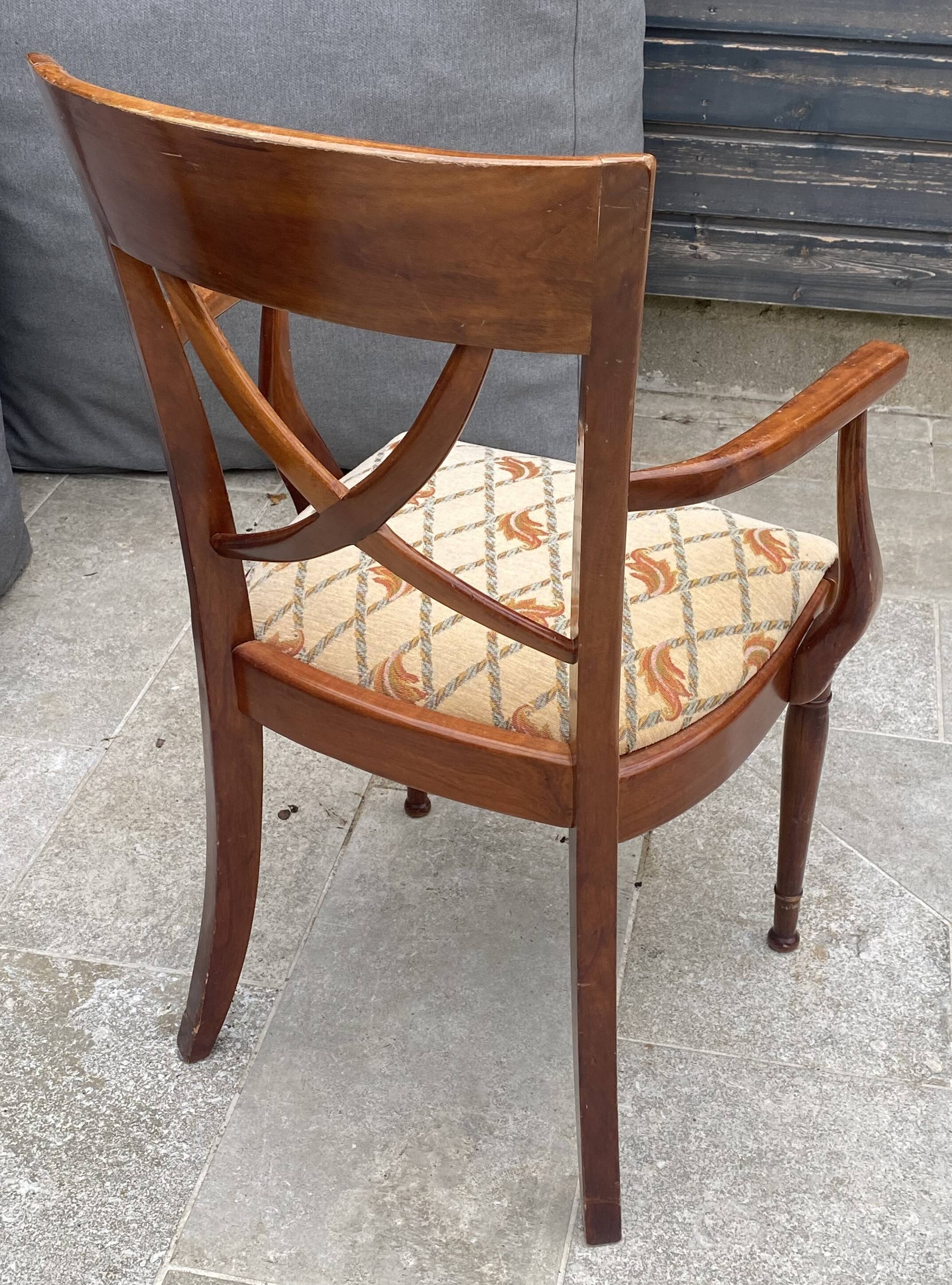 Fauteuil de bureau ancien en merisier et tissu
