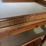 Serving Light mahogany English tea table. Beveled windows. circa 1900. Removable glass top.