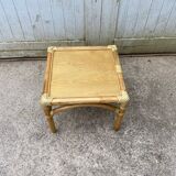 Rattan end table with 1 shelf in vintage oak veneer from the 80s Maugrion