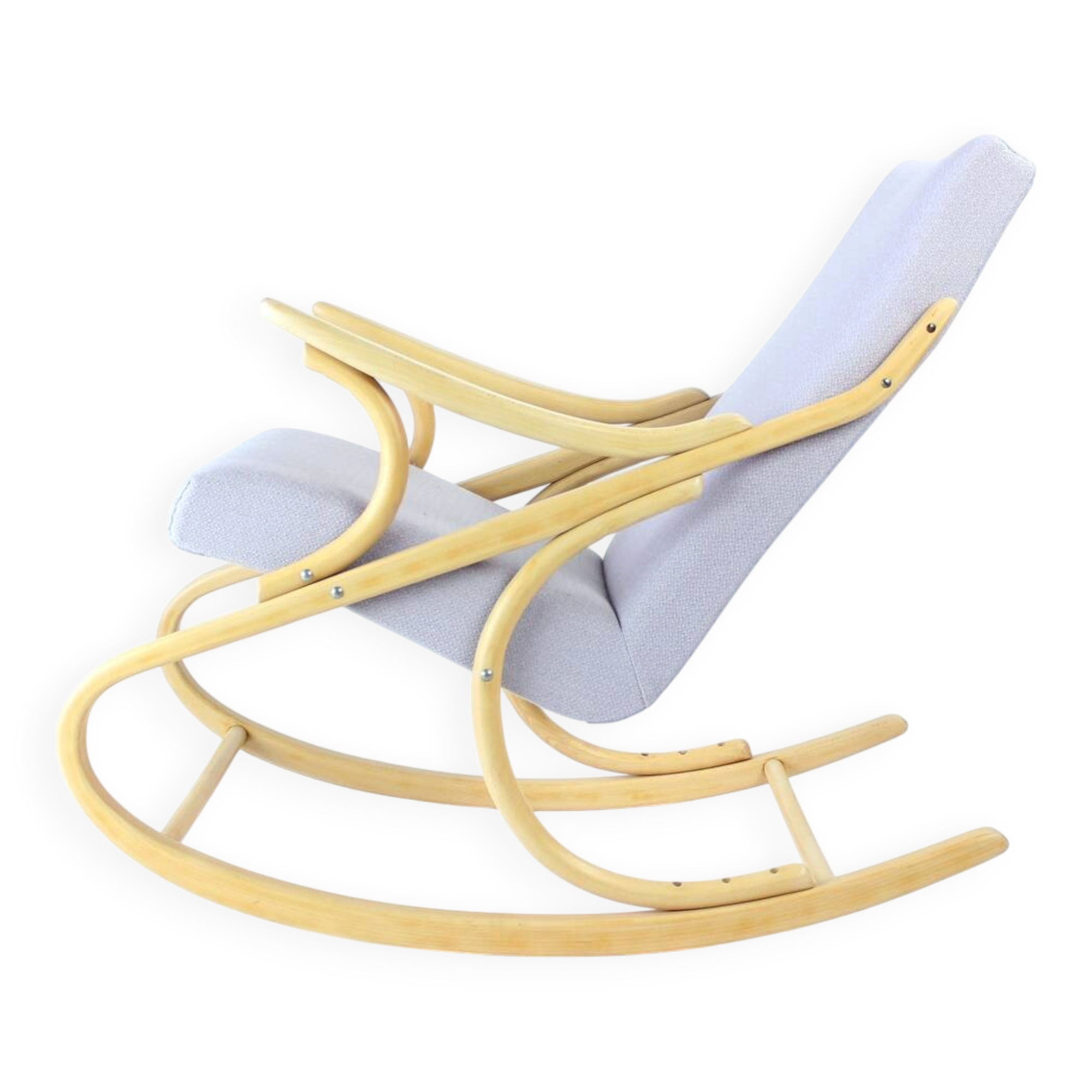 Mid Century Bentwood Rocking Armchair In Blond Oak By Ton, Czechoslovakia