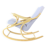 Mid Century Bentwood Rocking Armchair In Blond Oak By Ton, Czechoslovakia