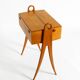 1950s ash wood sewing box, with a hinged top, multiple compartments