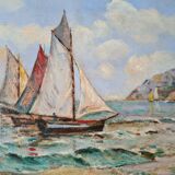 Painting on a panel - Sailboats at sea
