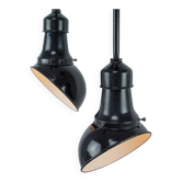 Set Of 2 Vintage Industrial Angled Enamel & Metal Black Lamps
