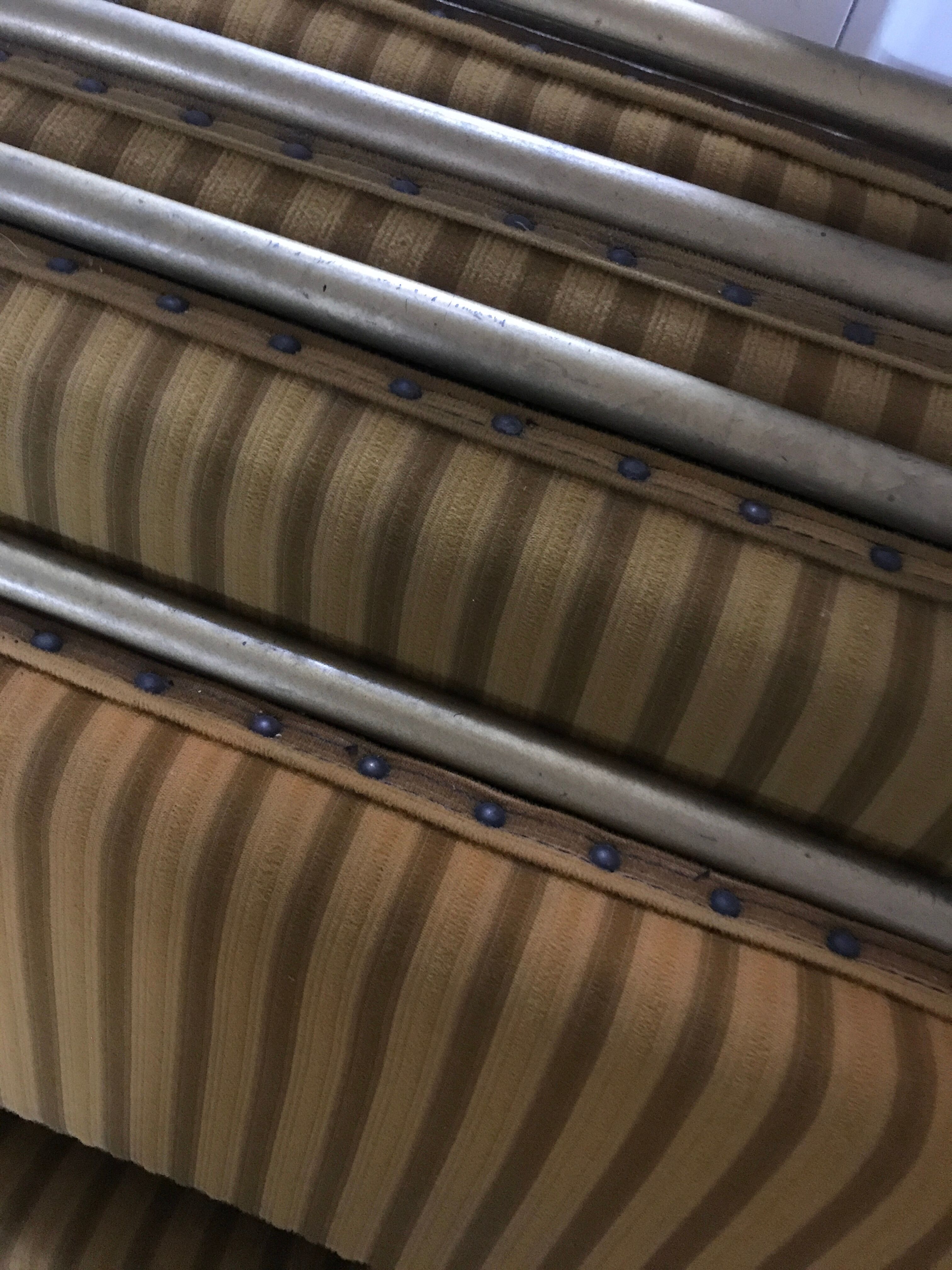 Vintage folding chair lafuma chantazur with striped gold fabric