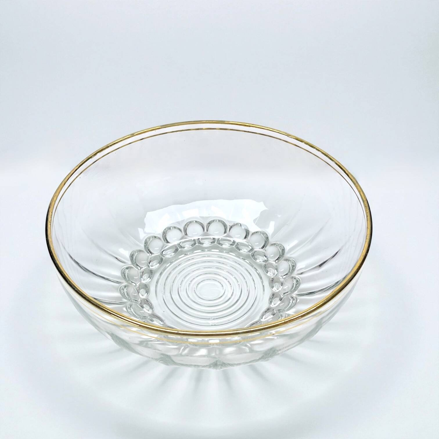 Fruit salad service in molded glass and gilt decoration with balls, 1950