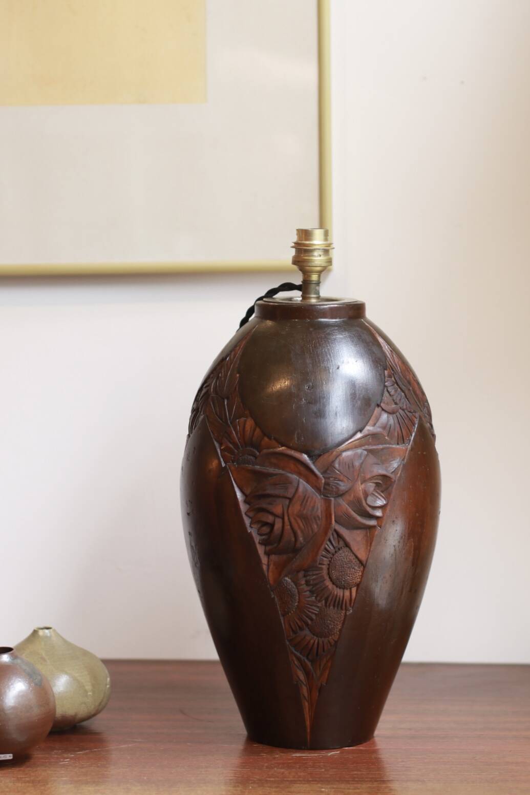 Art Deco carved wooden lamp base