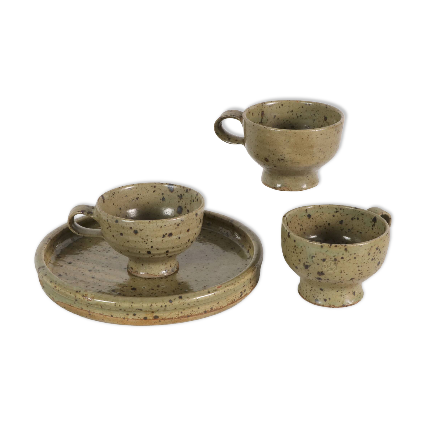 Set of cups and tray by Gustave Tiffoche in pyrite stoneware – 1970s