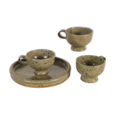 Set of cups and tray by Gustave Tiffoche in pyrite stoneware – 1970s