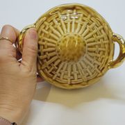 Bouteille Mini Dame Jeanne En Céramique Tressée Barbotine Majolique Vintage