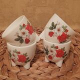 4 coquetiers floral decoration, Arcopal, 70s
