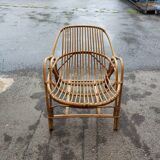 Shell armchair in rattan and bamboo - 1970s