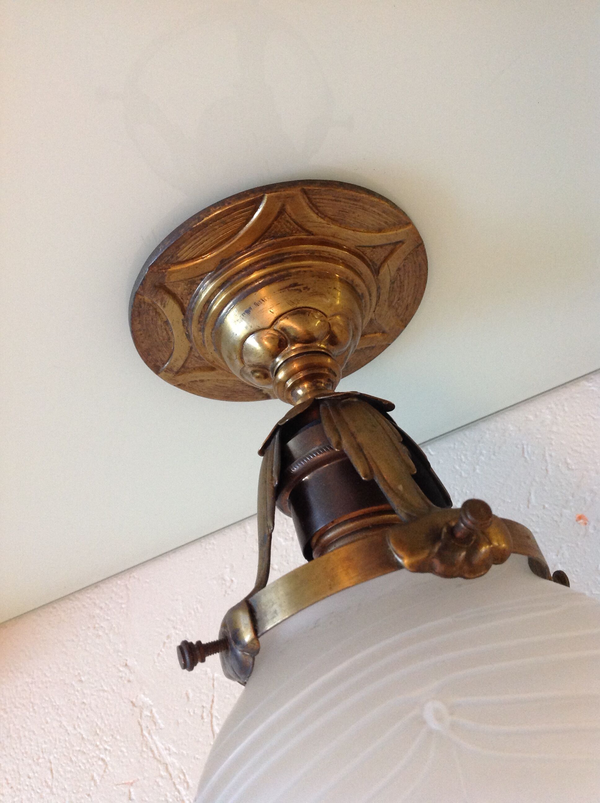 Ceiling light ball opaque glass and brass art deco style