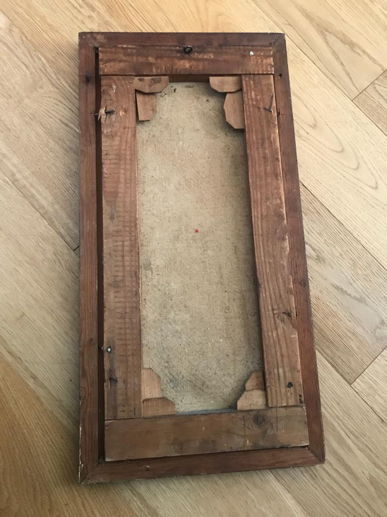 Oil on canvas with lily decoration in frame