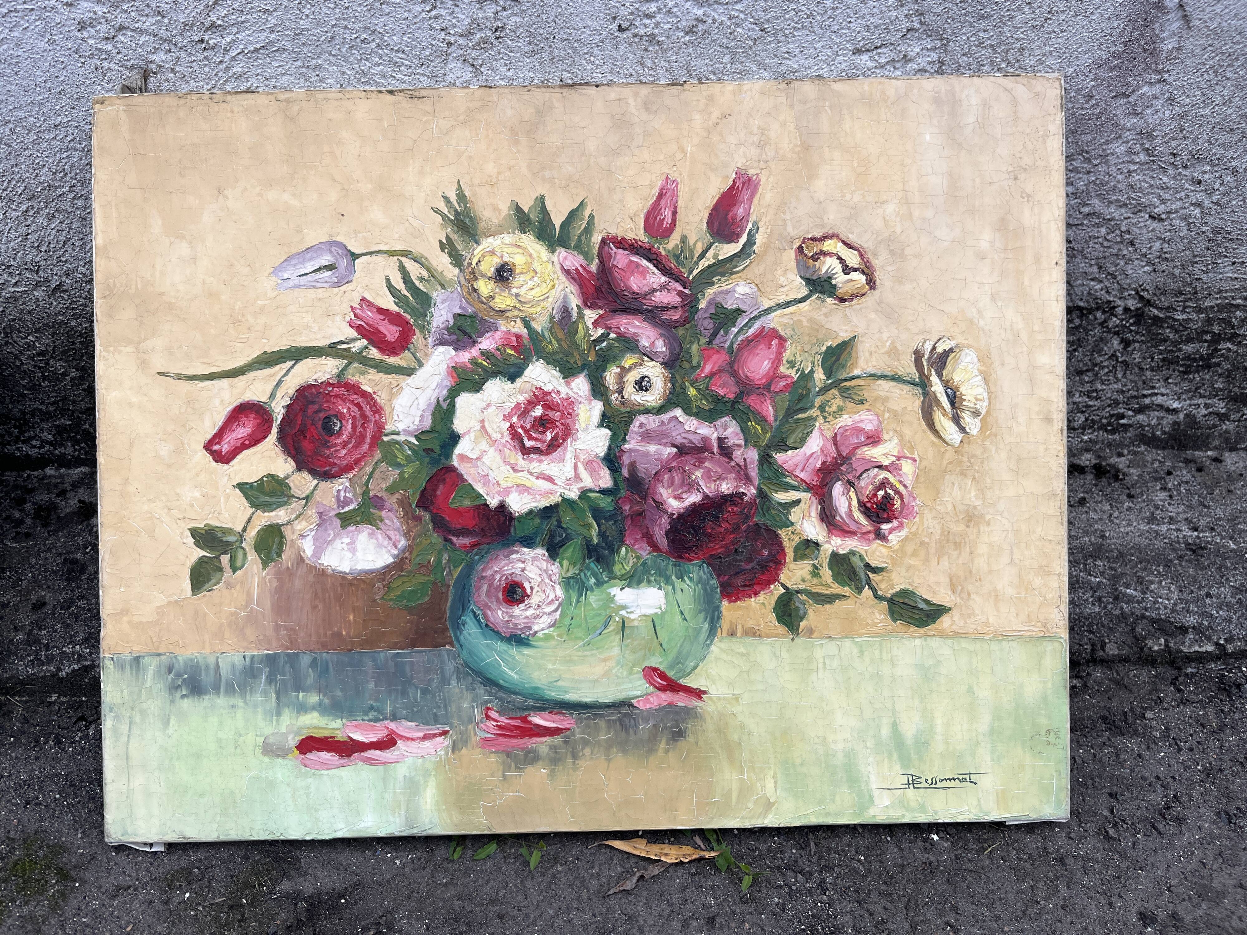 Magnifique Tableau fleurs dans un vase – huile sur toile