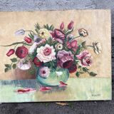 Magnifique Tableau fleurs dans un vase – huile sur toile