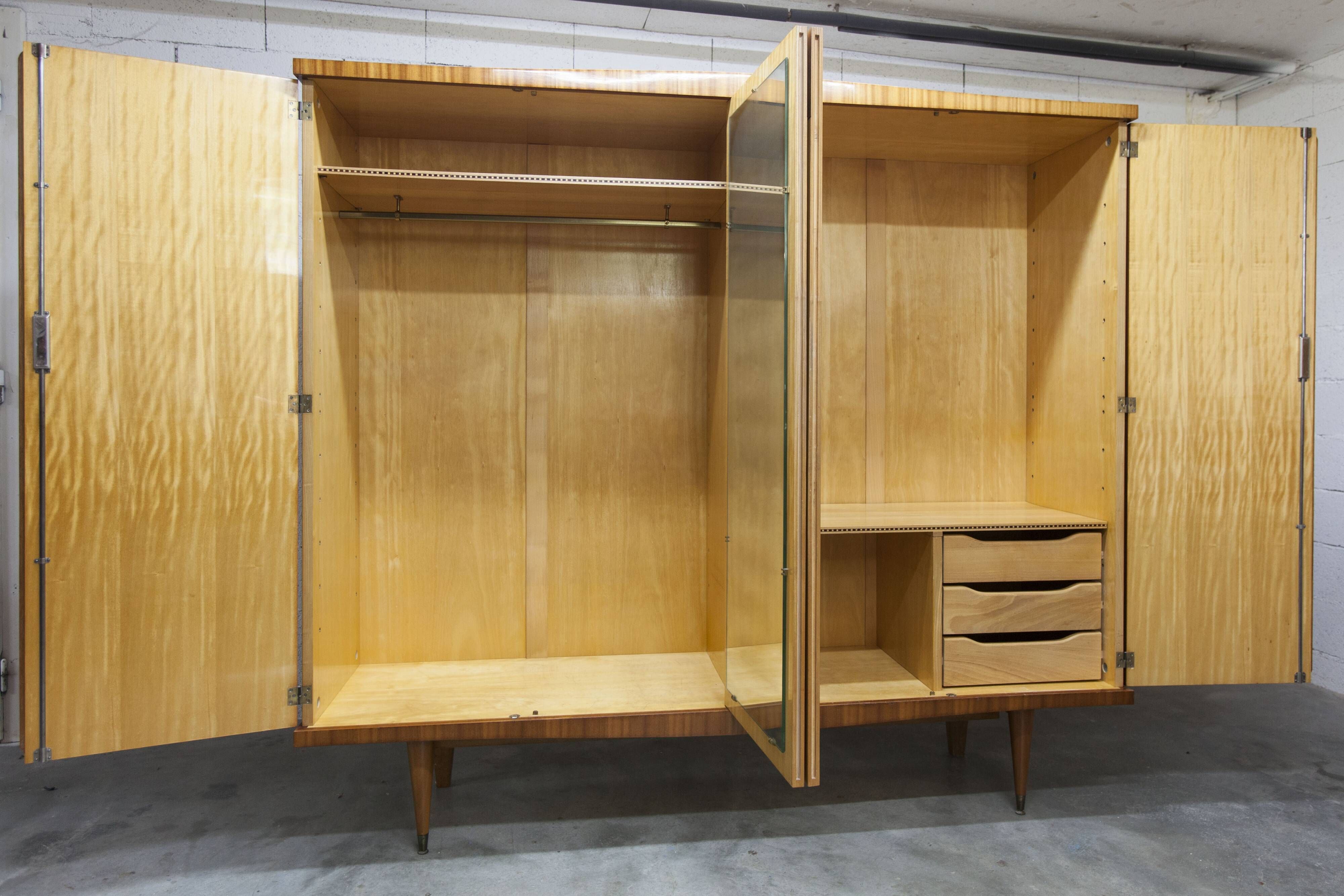 1960 Scandinavian wardrobe, atypical blond wood varnished, 4 doors 3
