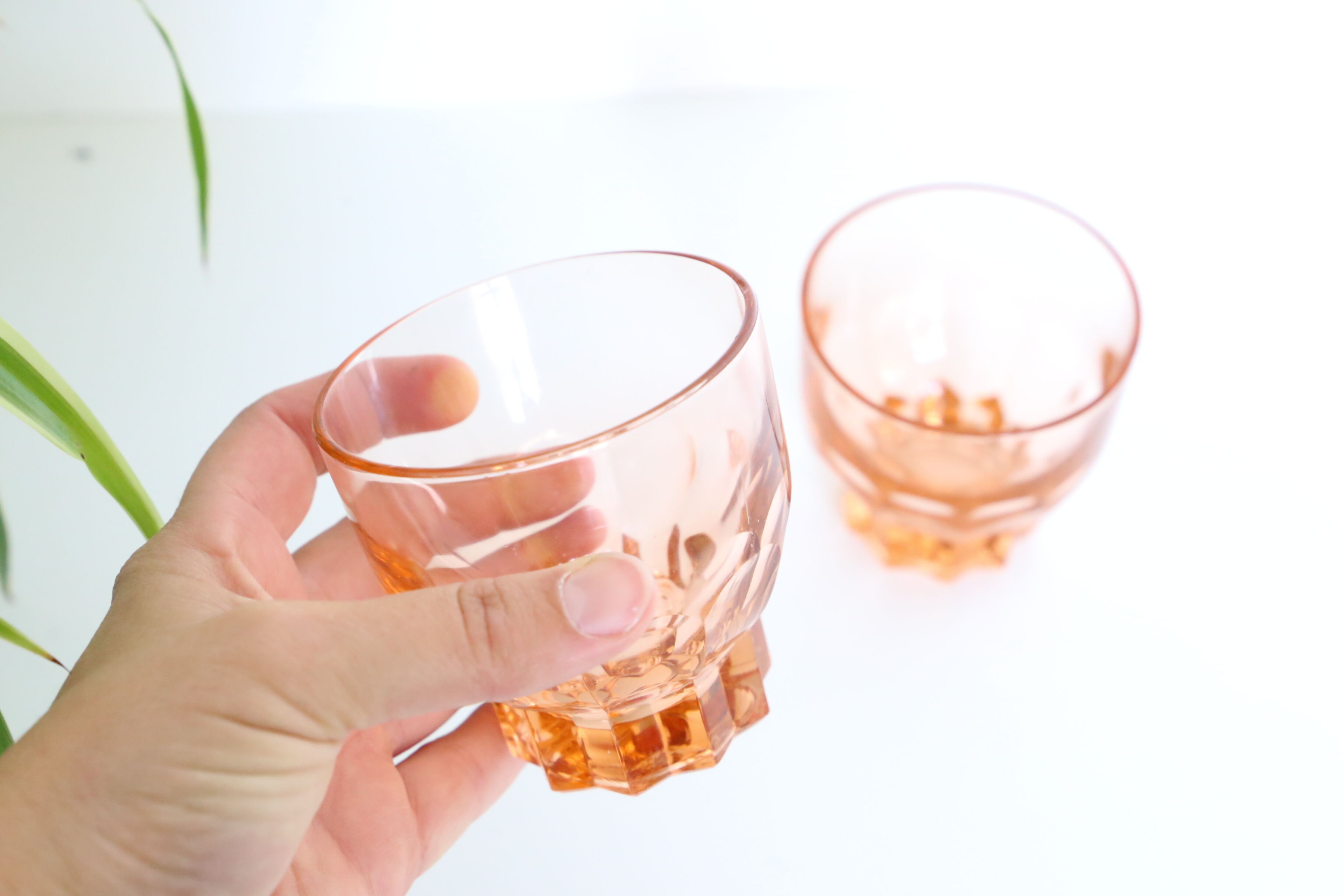 Duo of pink water glasses, 1950