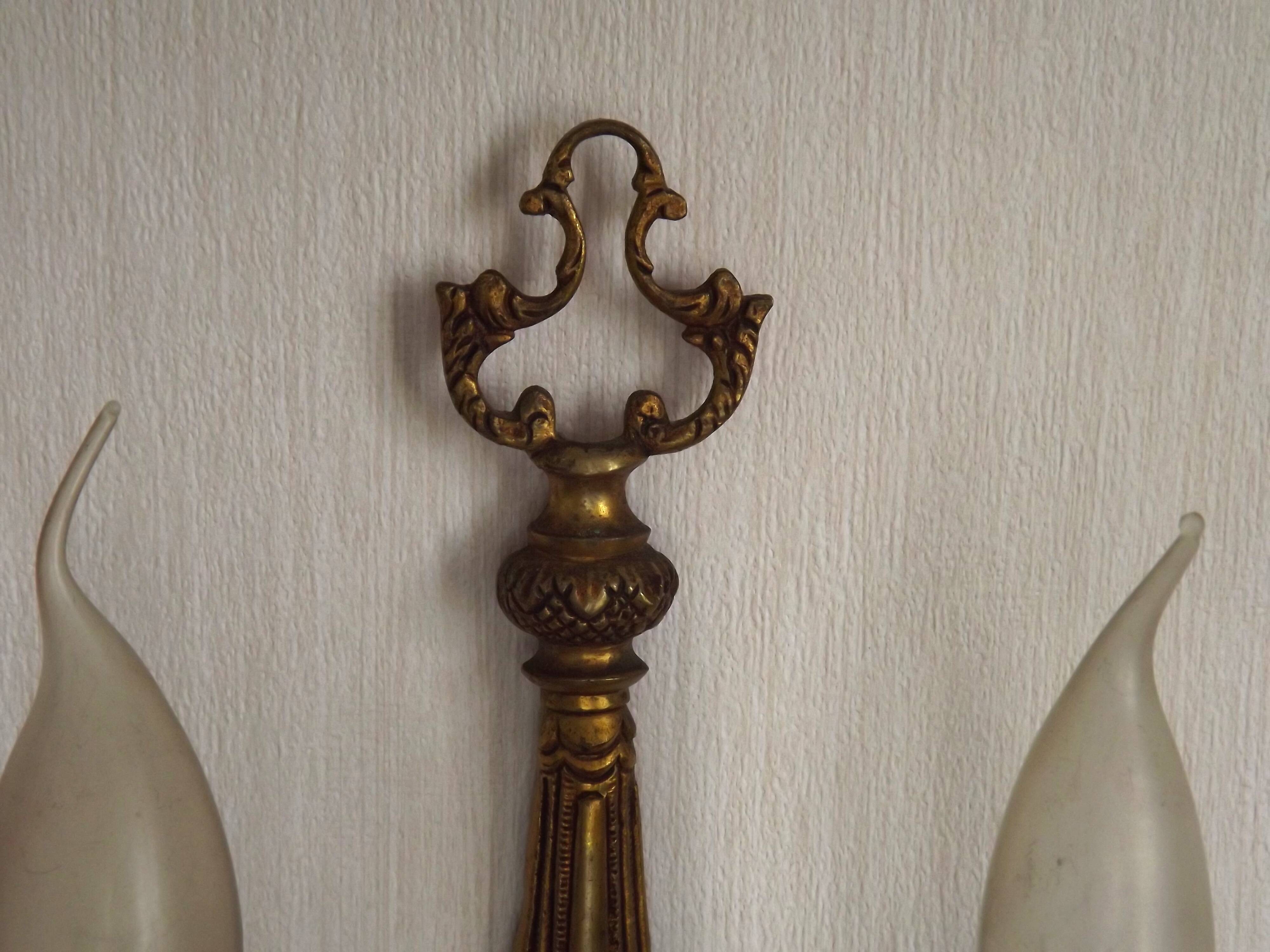 Large Vintage French Bronze Baroque Style Bronze Double Wall Light 5413