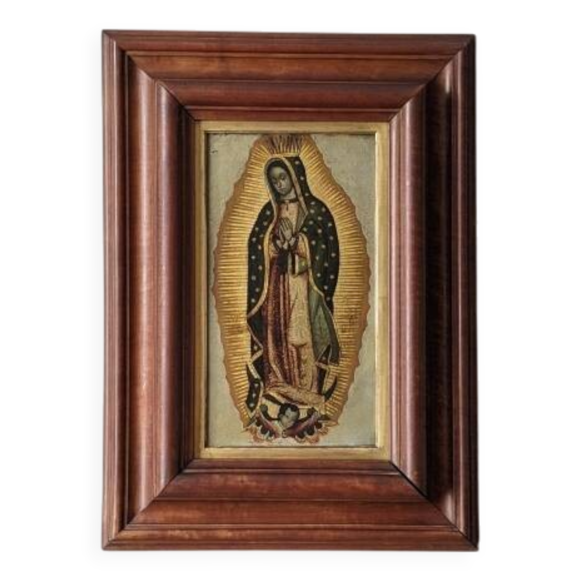 Religious painting the virgin painting on metal handcrafted wooden frame