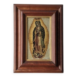 Religious painting the virgin painting on metal handcrafted wooden frame