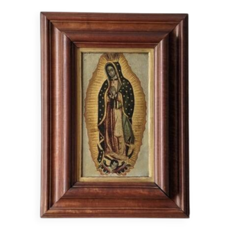 Religious painting the virgin painting on metal handcrafted wooden frame