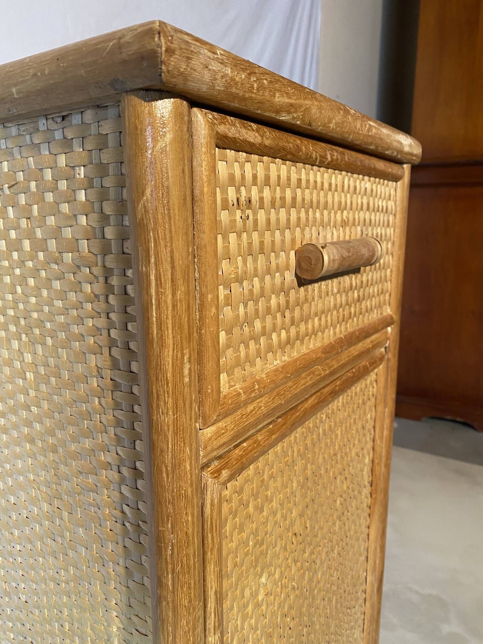 High rattan bedside accent table