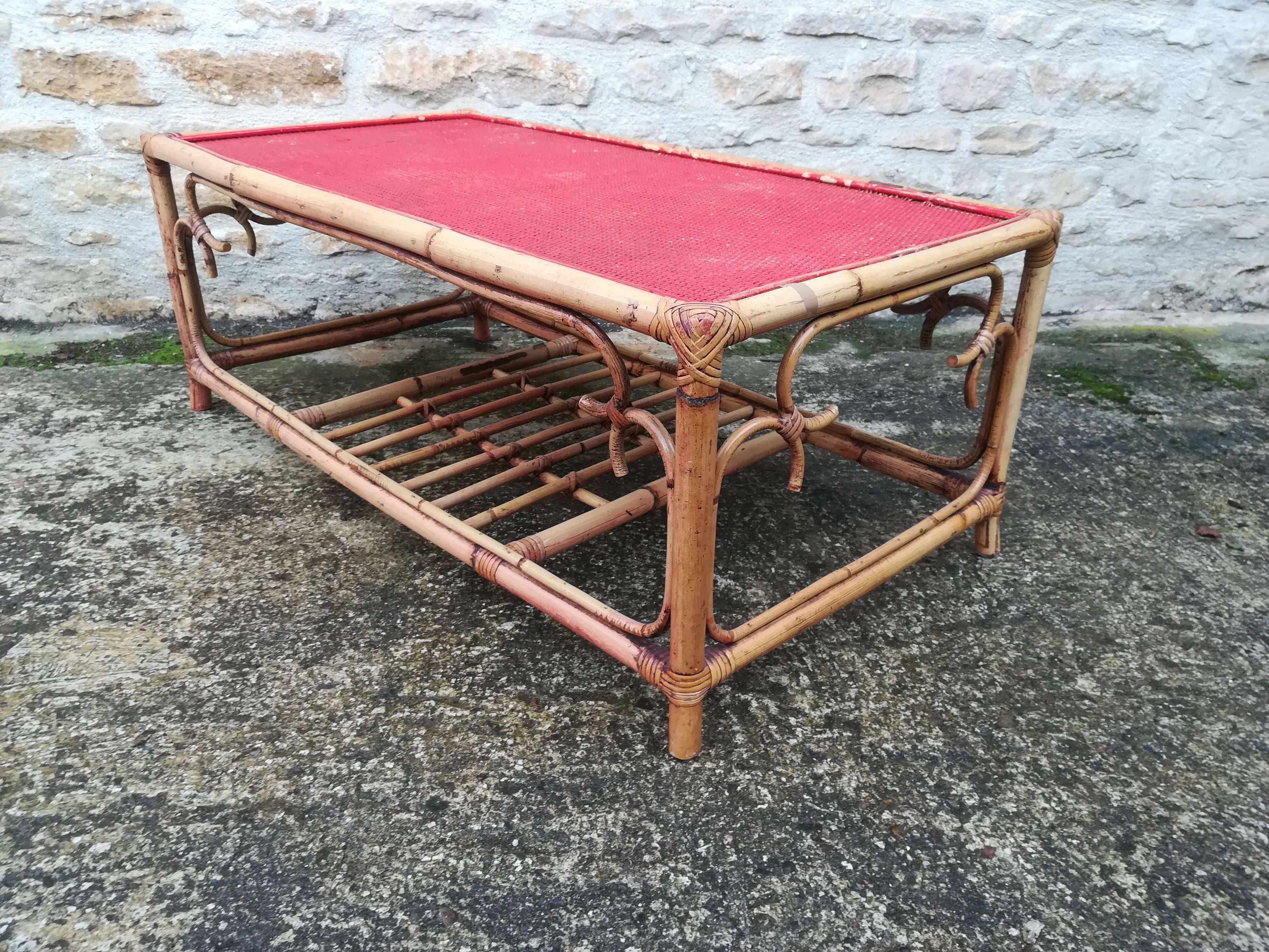 Rattan and bamboo coffee table