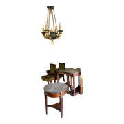 Empire style chandelier with four lights in sheet metal, bronze with patina and gilding