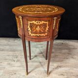 Pair of narrow Louis XV style bedside tables in marquetry