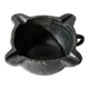 Vintage ceramic ashtray from the 1960s, black, hand-sculpted texture, organic shape.