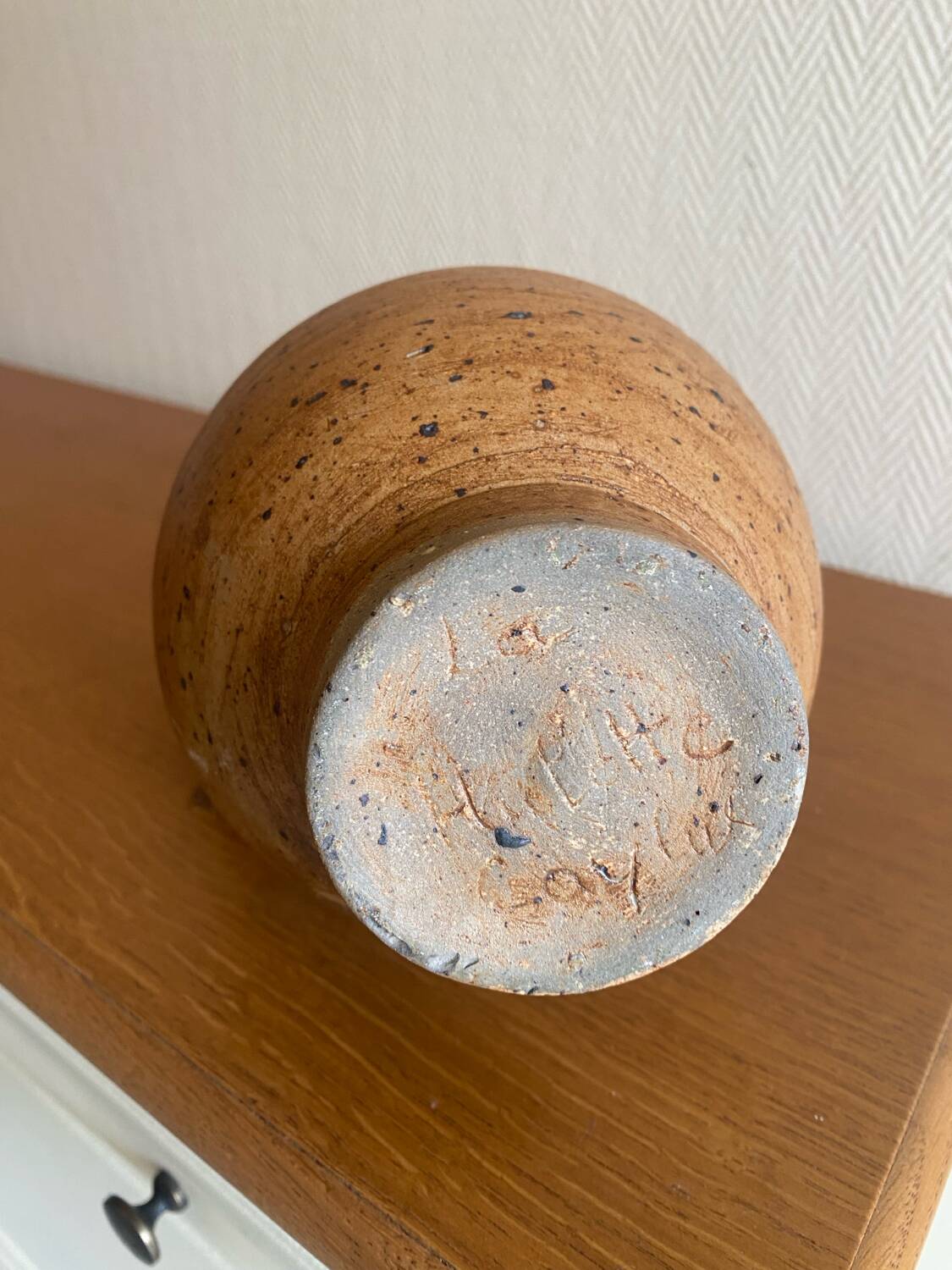 Stoneware carafe signed La Hulotte Caylus