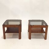 Pair of teak bedside tables and smoked glass