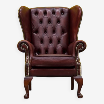 Fauteuil Chesterfield vintage en cuir de Bourgogne