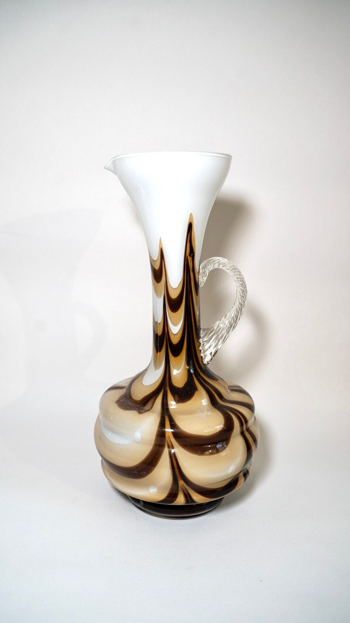 Murano glass vase Carlo Moretti vintage opaline, marbled brown and white, 70s