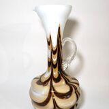 Murano glass vase Carlo Moretti vintage opaline, marbled brown and white, 70s