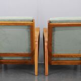 1960s Kozelka and Kropacek Restored Pair of Oak Armchairs, Rare Model