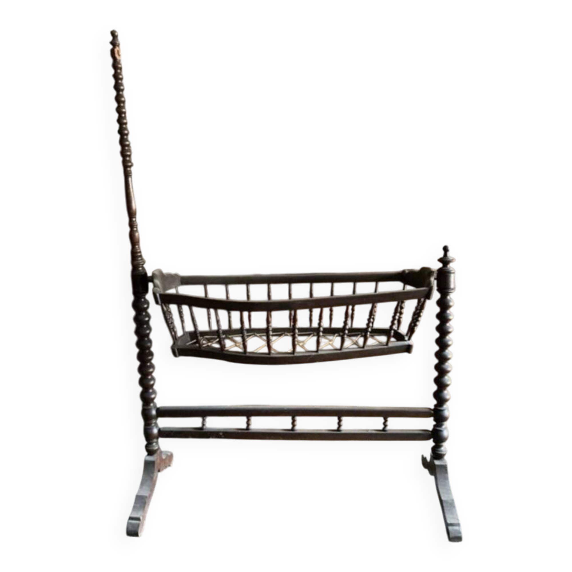 Antique turned wooden cradle